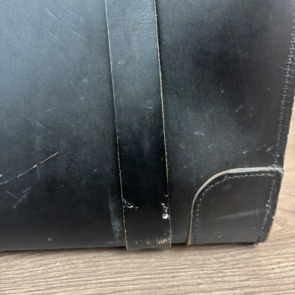 Cathey Enterprises Inc. Vintage Black Leather Briefcase Locking Flap Cowhide Bag